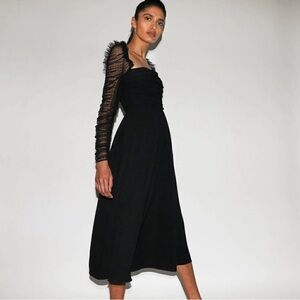 Self-Portrait Crepe Dot Mesh Sleeved Midi Dress sz 10